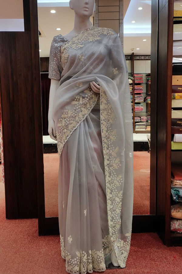 Organza Saree With Pearl Embroidered Work