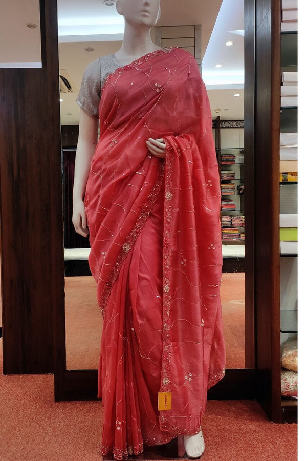 Organza Saree With Sequins Embroidered
