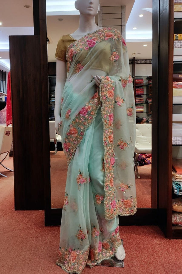 Organza Saree With Sequins Embroidered Border