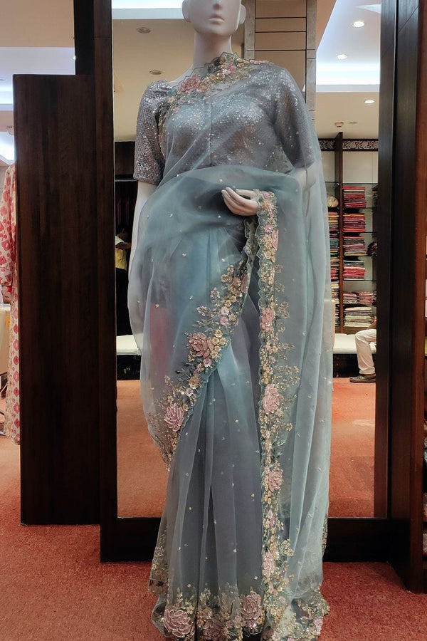 Organza Saree With Sequins Work Border