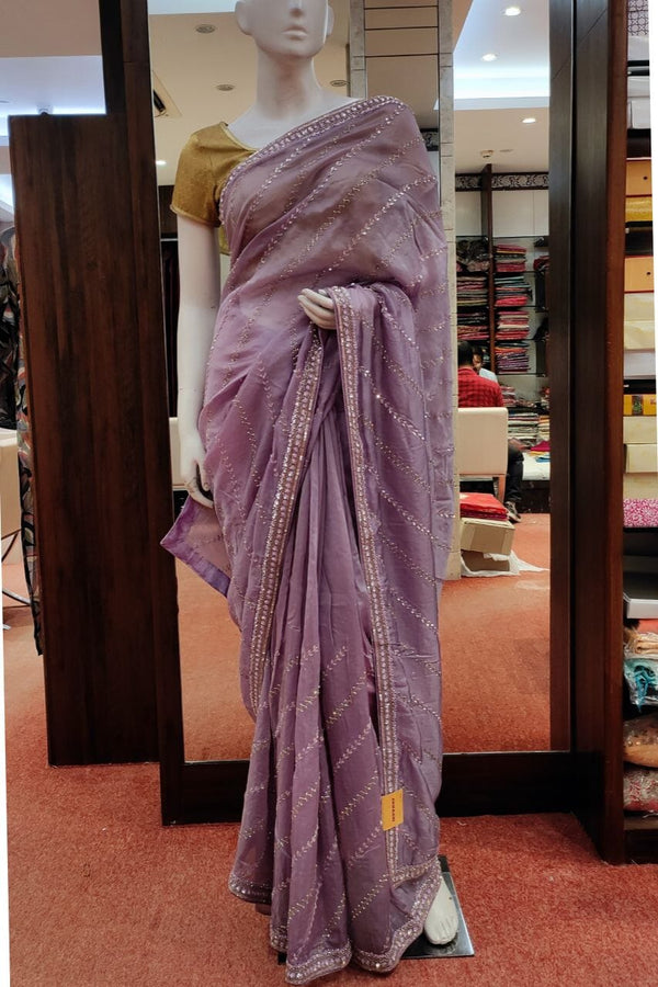 Organza Saree With Sequins Work