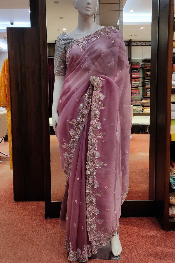 Organza Saree With Zardosi Work Border
