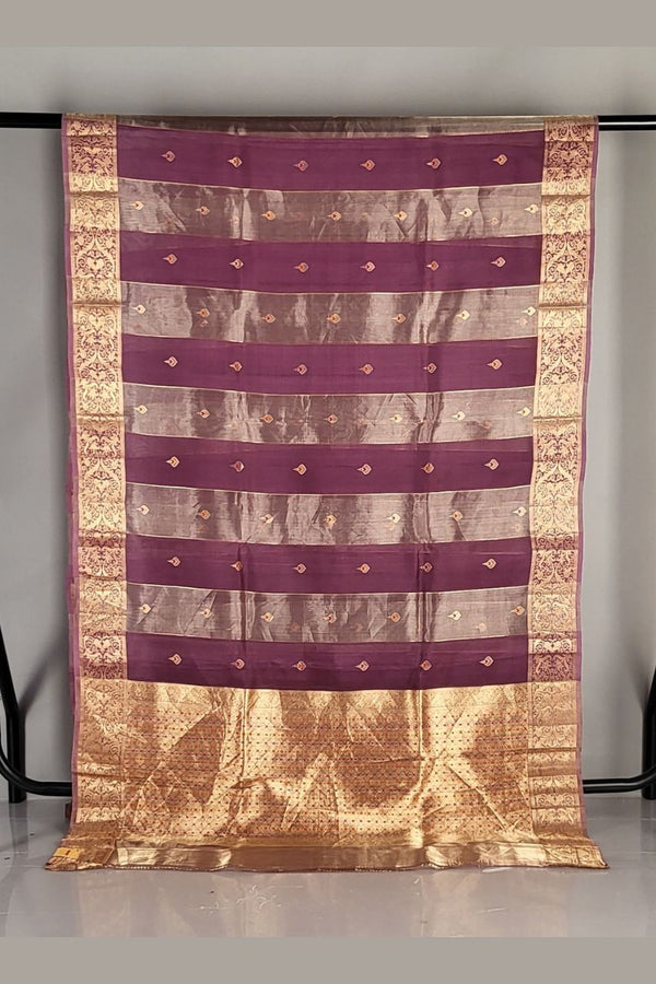 Woven Organza Saree With Golden Border