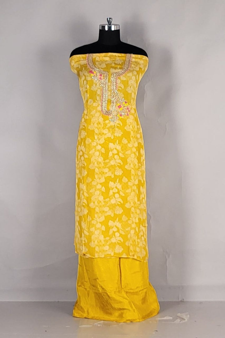 Organza Salwar Suit Piece in Yellow Colour
