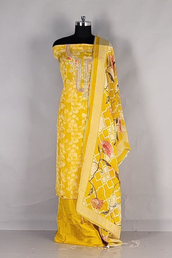Organza Salwar Suit Piece in Yellow Colour