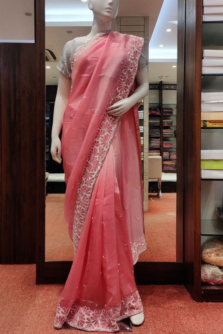 Organza saree In Pink Color