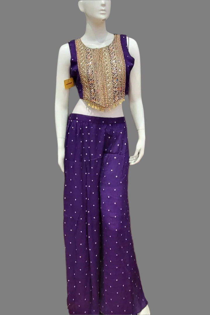 Palazzo With Crop Top and Dupatta- Indigo Colour
