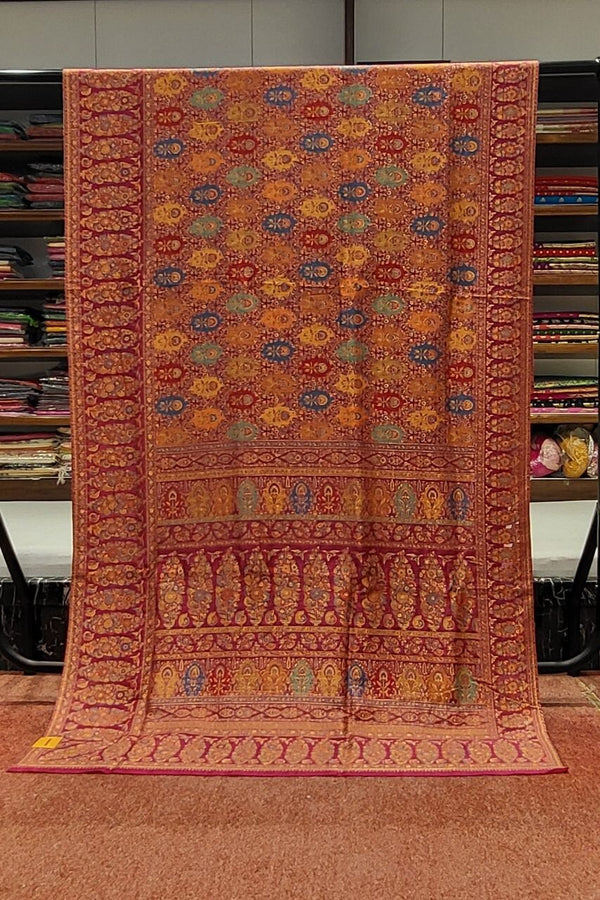 Multicolour Kani Silk Saree with Floral Woven all Over