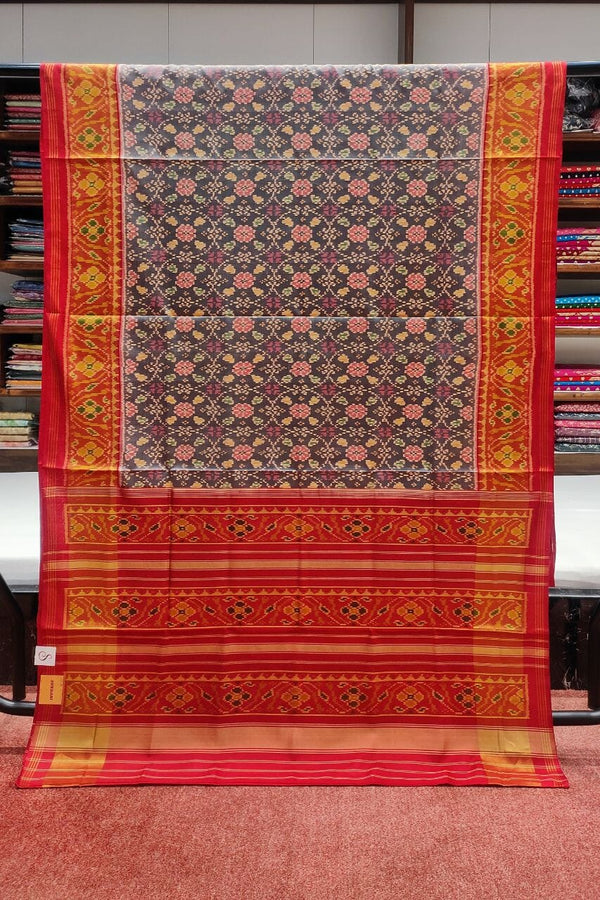 Patola Printed Saree In Pure Silk With Contrast Border