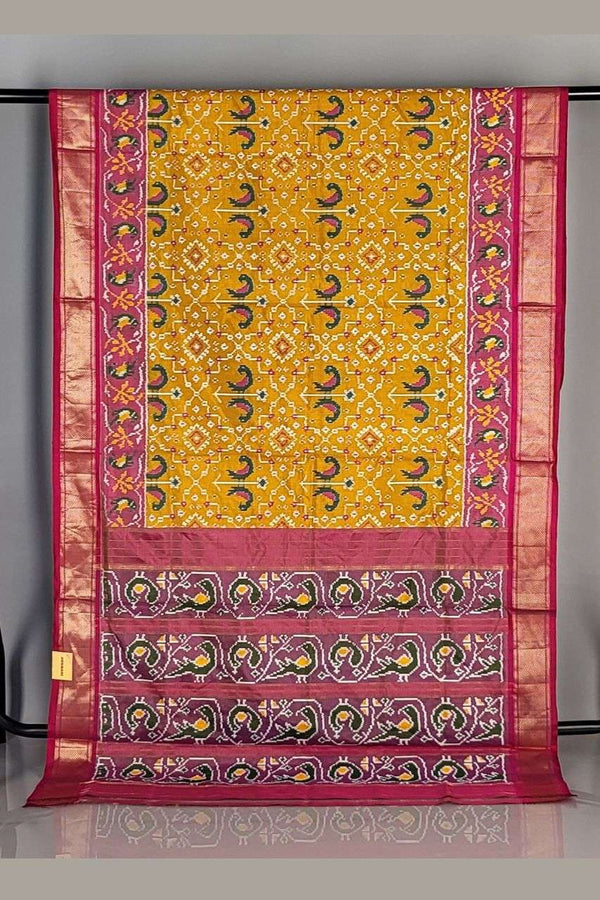 Saree in Patola Silk – Mustard Colour with Traditional Motifs