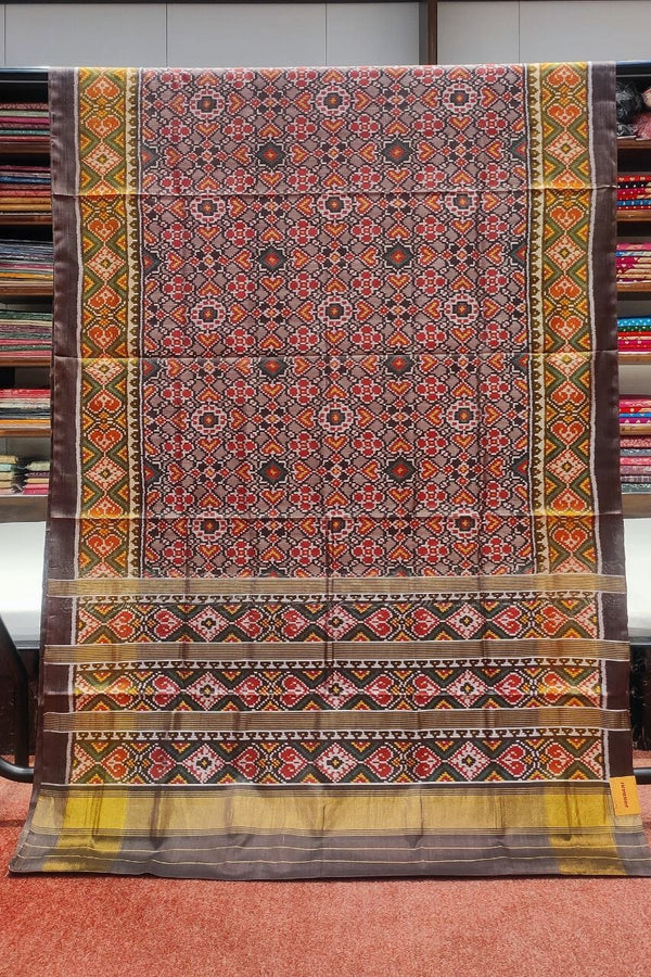 Patola Silk Saree With Printed In Grey