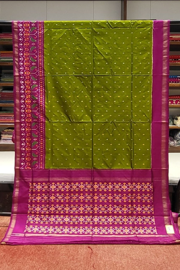 Pure Patola Saree in Green with Contrast Pallu