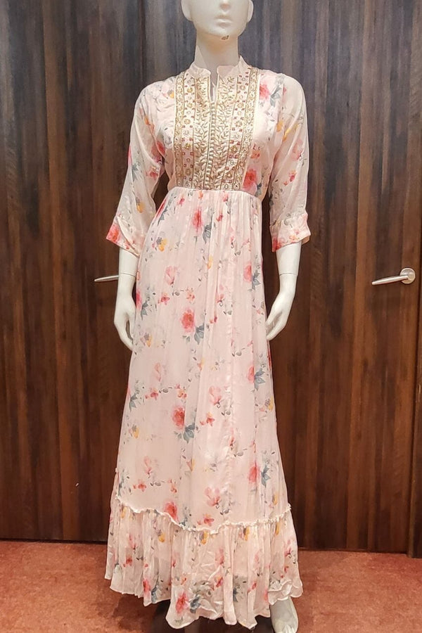 Printed Pink Gown In Silk