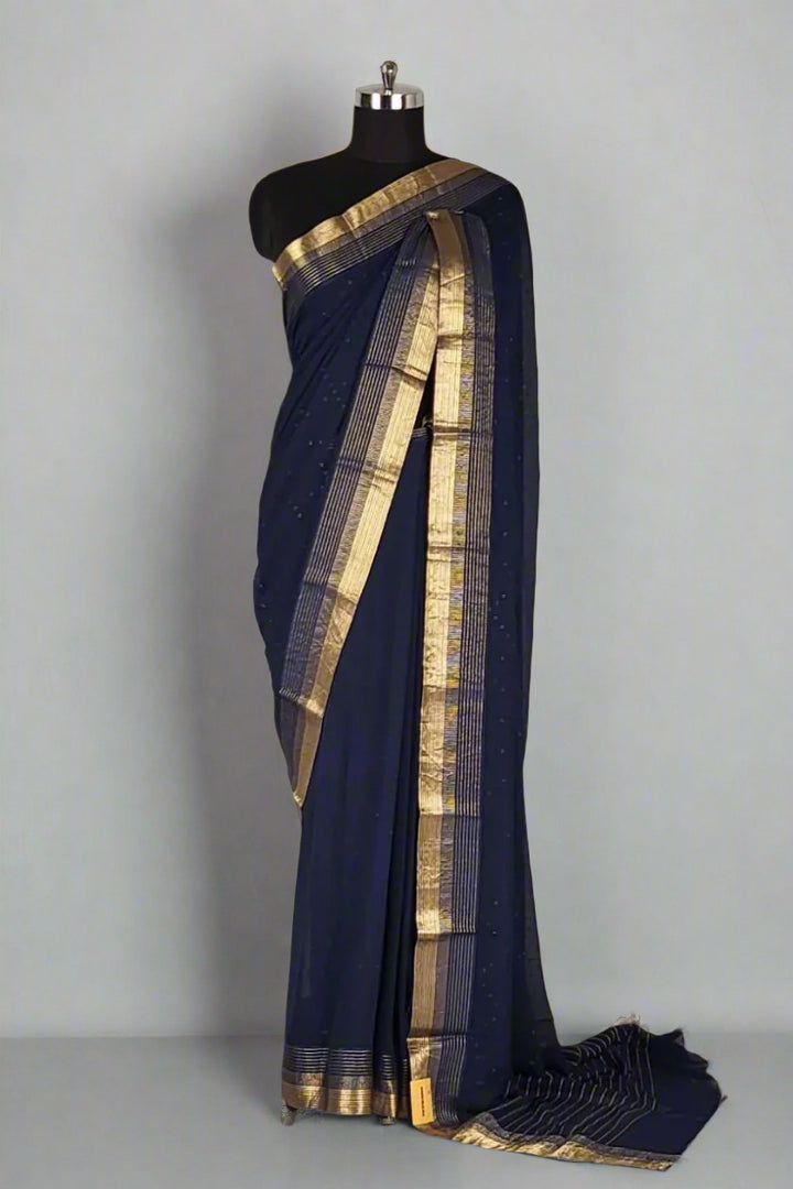 Plain Chiffon Saree with Thin Golden Border