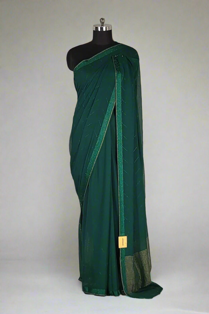 Plain Chiffon Saree with Thin Stone Studded Border
