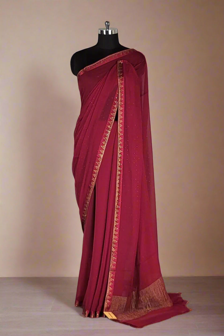 Plain Chiffon Saree with Thin Temple Border