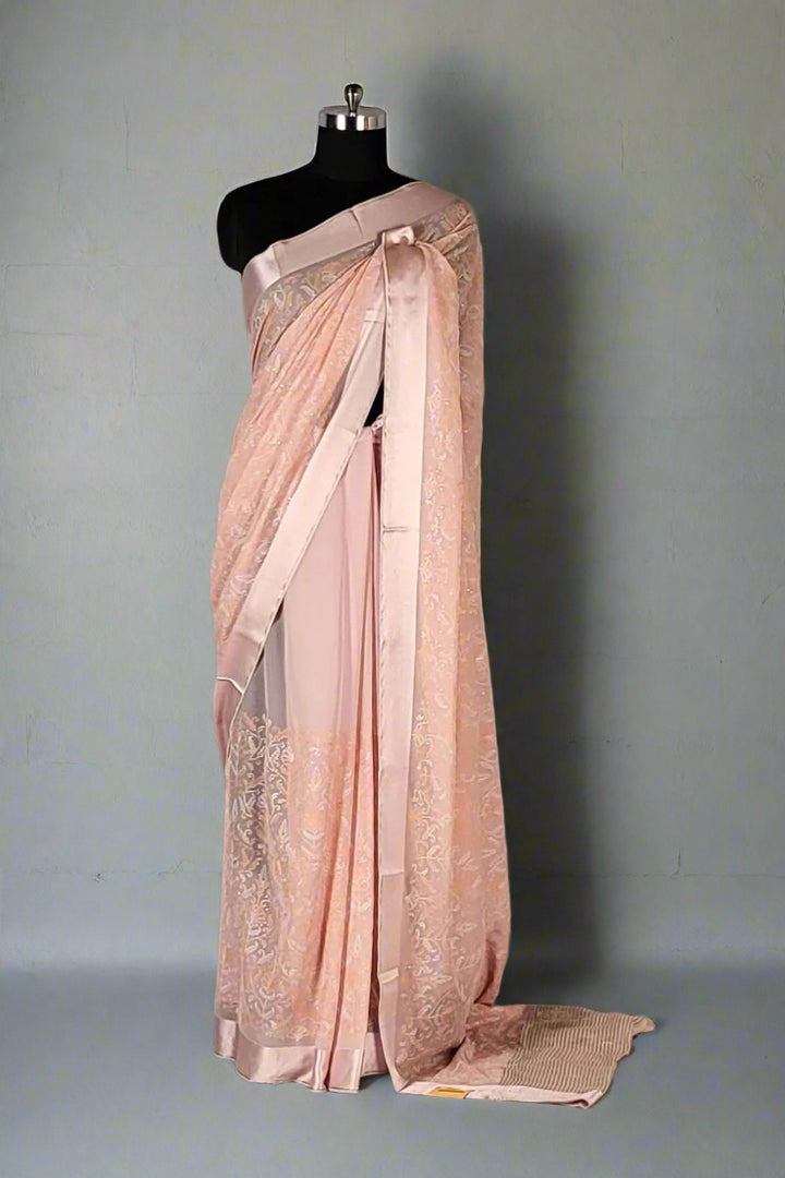 Plain Chiffon Saree with Thread Work – Festive Look