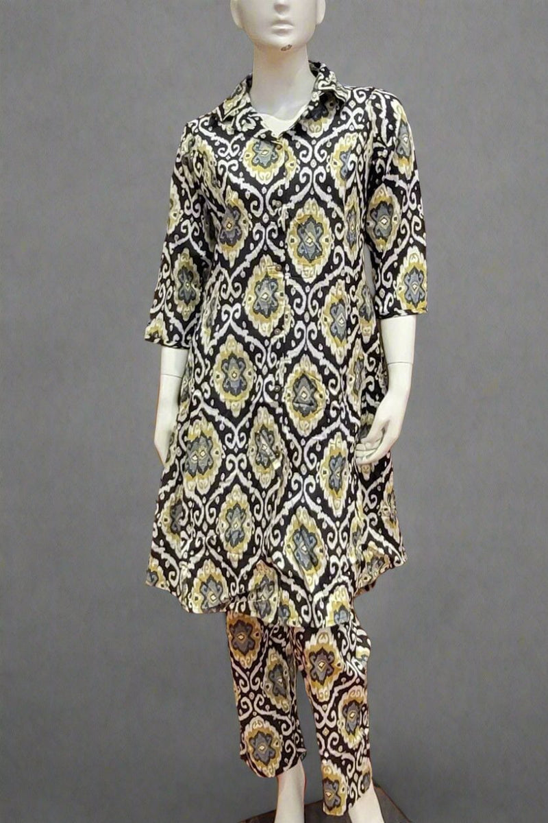 Co-Ord Set In Kurta Pant Style With Collar