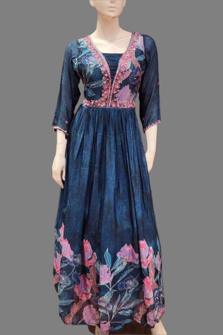 Party Wear Gown with Floral Prints
