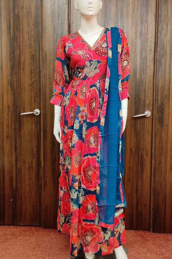 Printed Silk Gown For Diwali Party