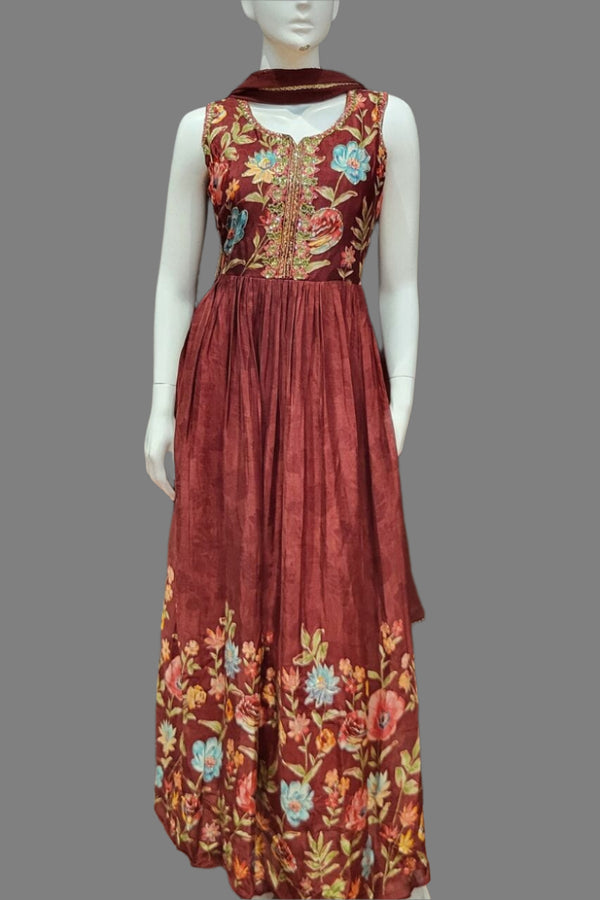 Party Wear Suit Style Gown in Chinon Silk