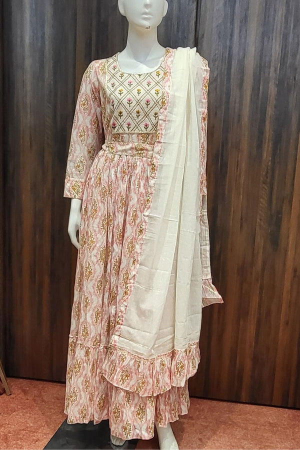 Printed Gown In White Color