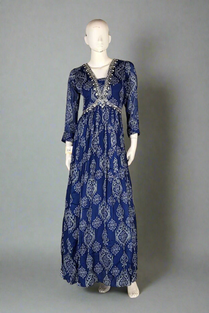 Bandhani Printed Gown in Blue Colour