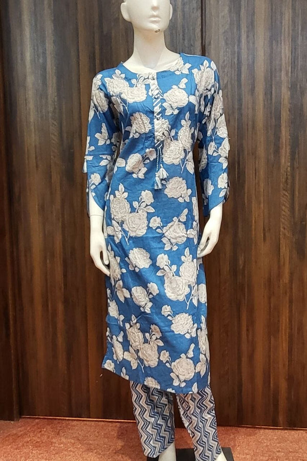 Printed Kurta Pant Set In Cotton