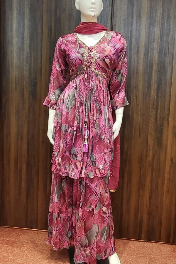 Printed Kurti Palazzo Set With Dupatta