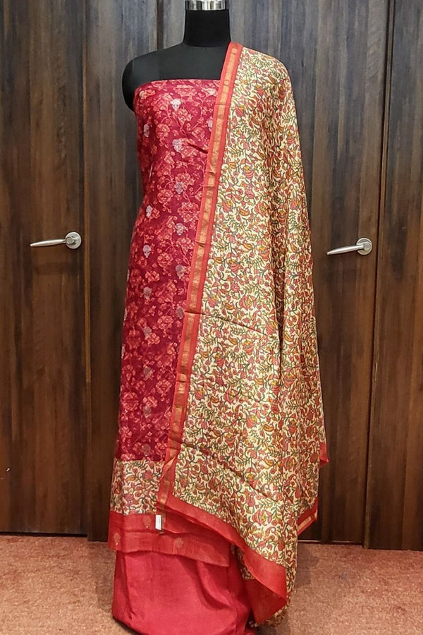 Printed Salwar Suit Piece In Red