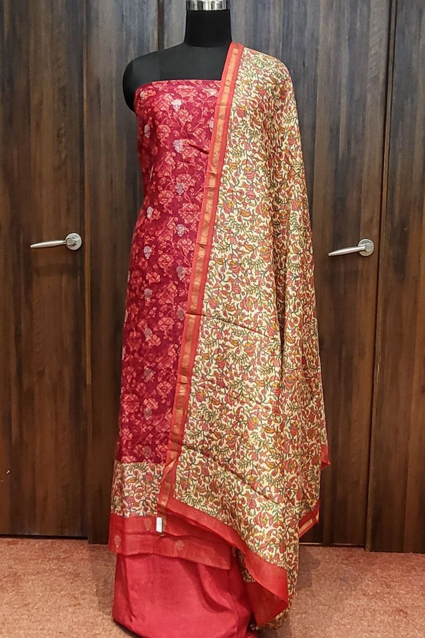 Printed Salwar Suit Piece In Red