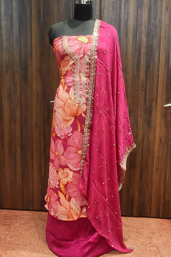 Printed Salwar Suit Piece With embroidered Yoke