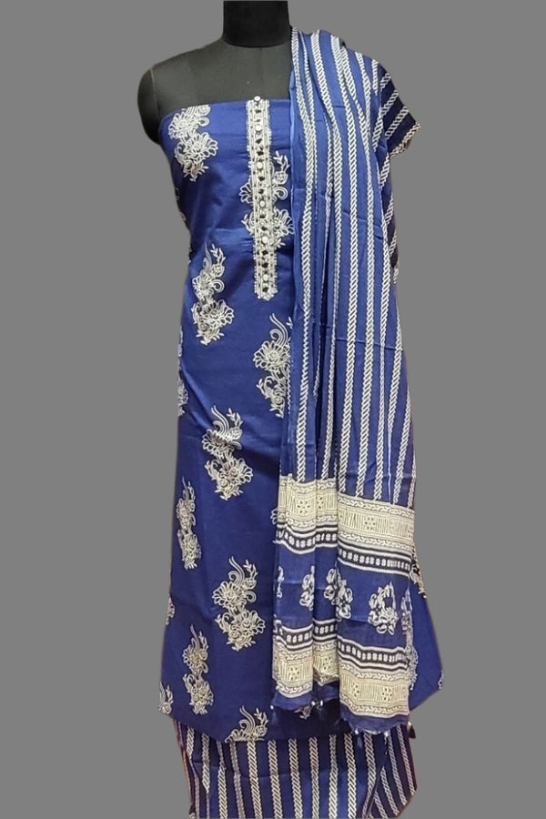 Cotton Unstitched Printed Kurta Set For Women
