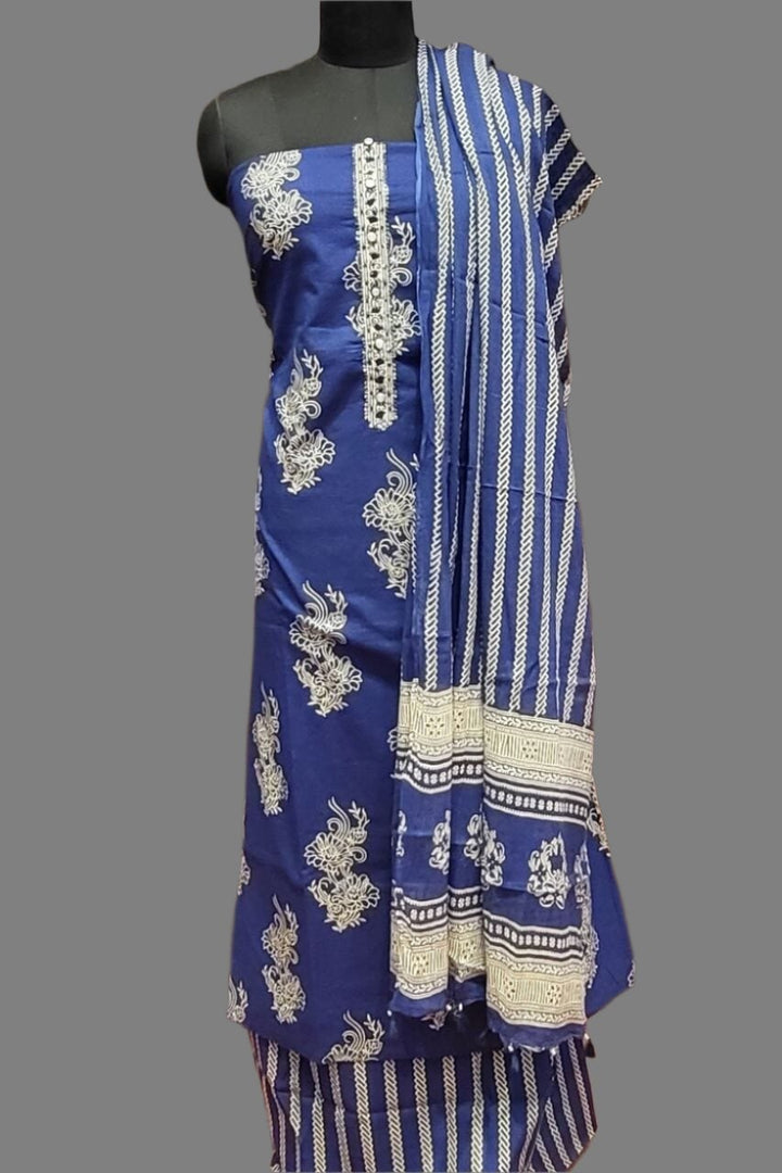 Cotton Unstitched Printed Kurta Set For Women