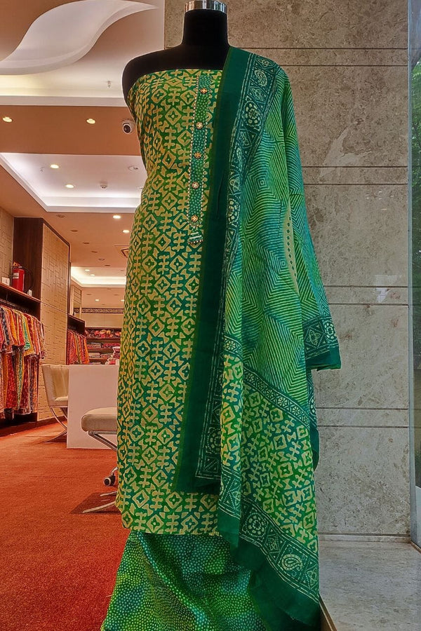 Printed Salwar Suit Piece in Green
