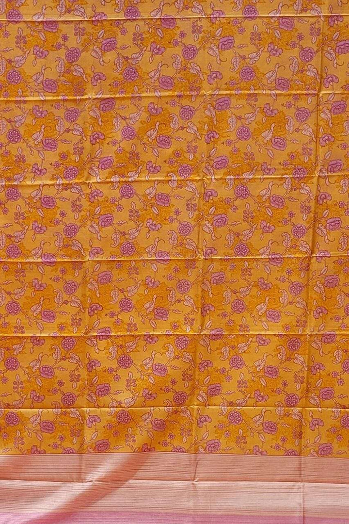 Printed Habotai Silk Saree- Yellow Orange Colour