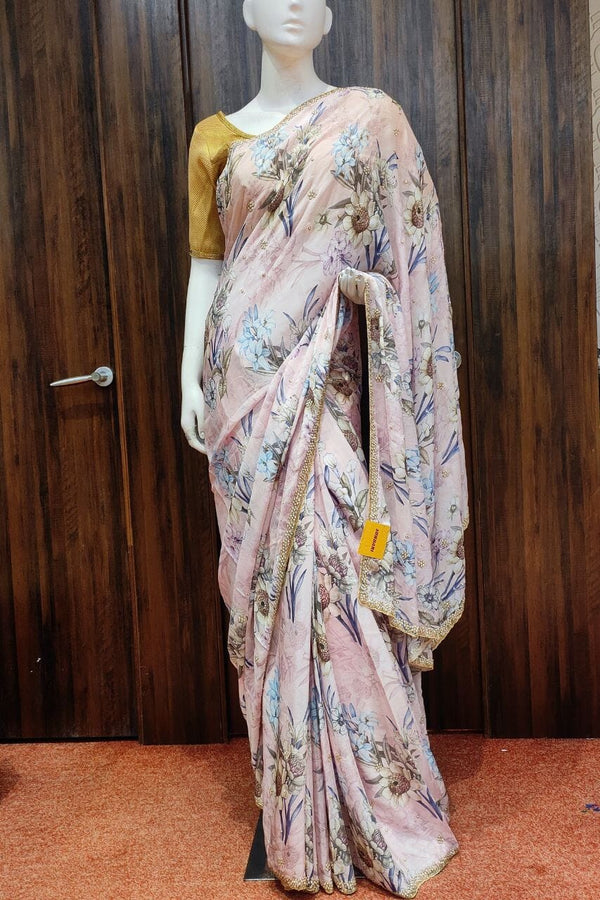 Printed Saree In Pink Color