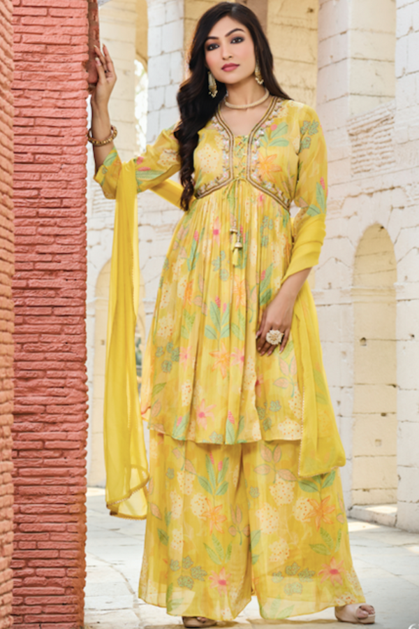 Printed Sharara Set In Yellow