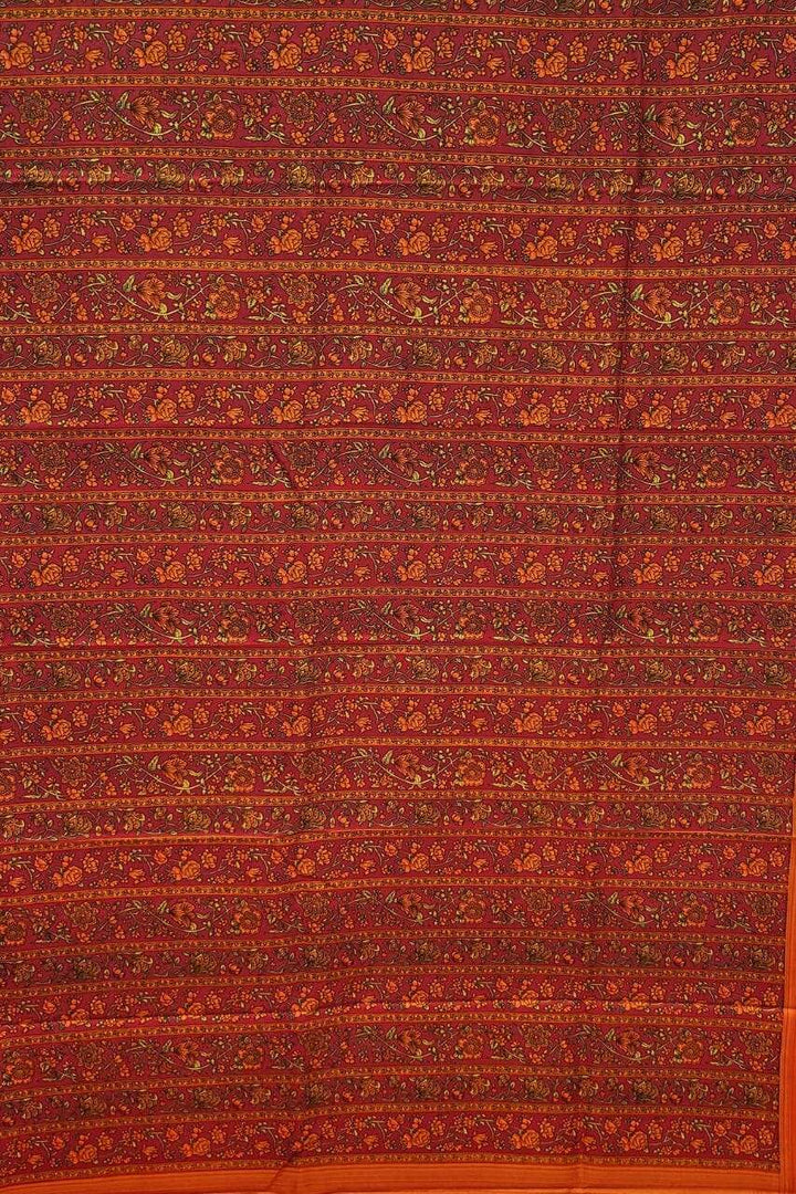 Printed Habotai Silk Saree- Red Orange Colour