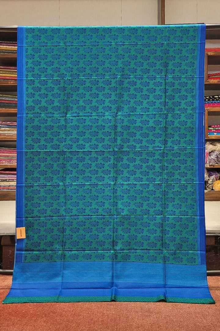 Printed Mulberry Silk Saree- Blue Colour