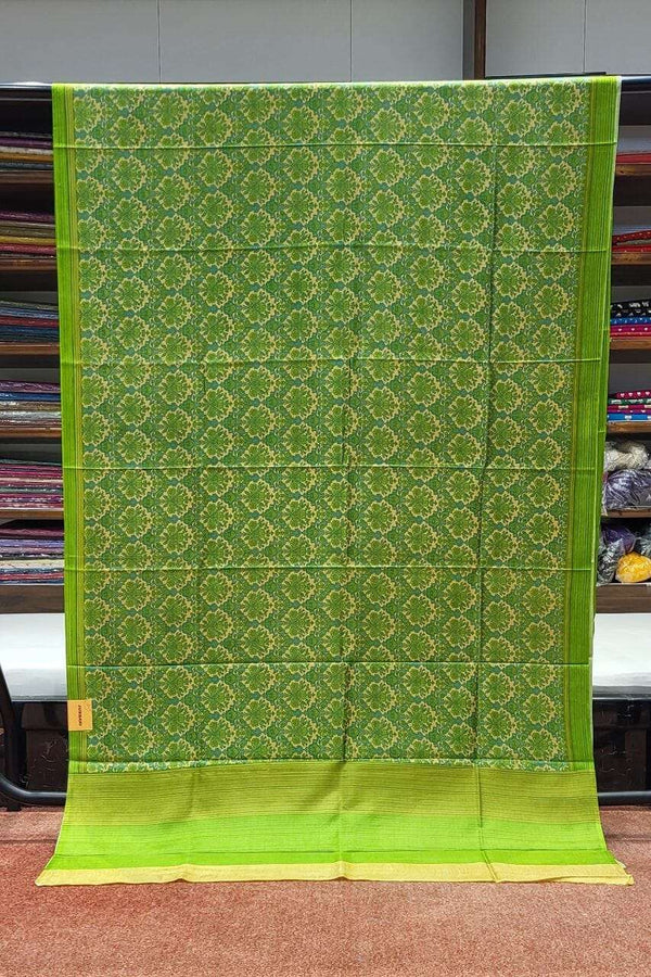 Printed Mulberry Silk Saree Green Colour