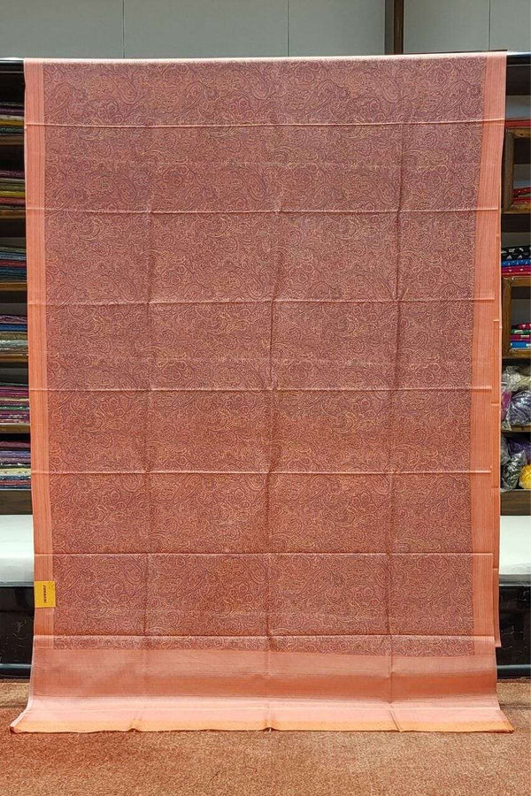 Printed Mulberry Silk Saree in Salmon Orange Colour