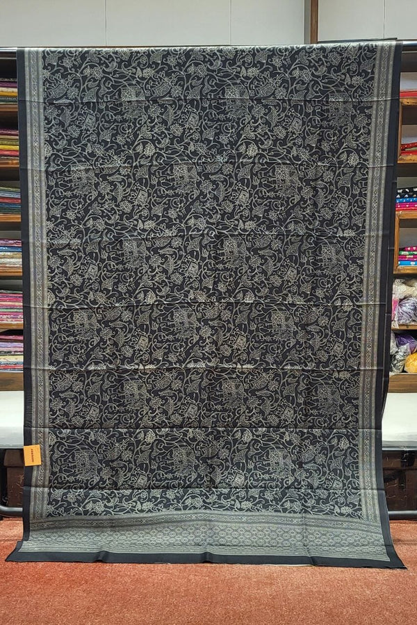 Printed Mulberry Silk Saree Black Colour