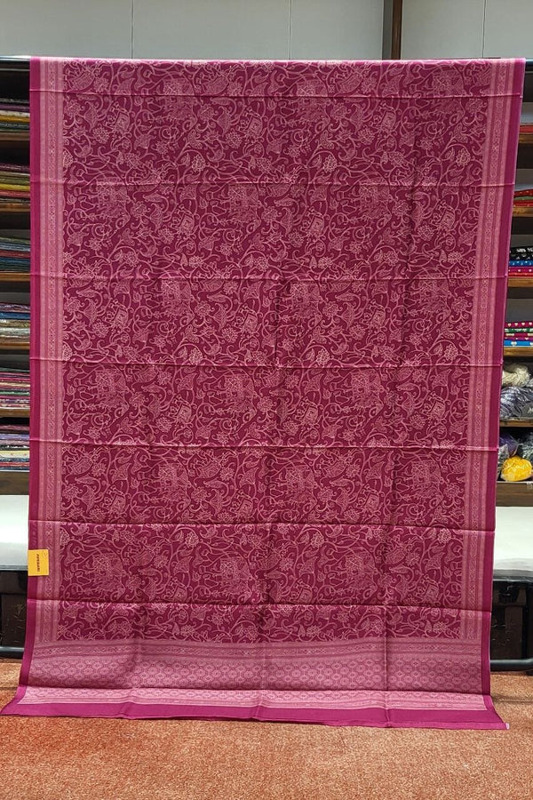 Printed Mulberry Silk Saree Wine Red Colour
