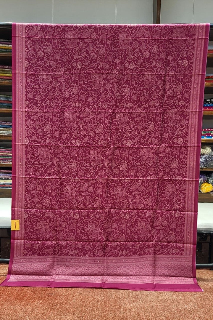 Printed Mulberry Silk Saree Wine Red Colour