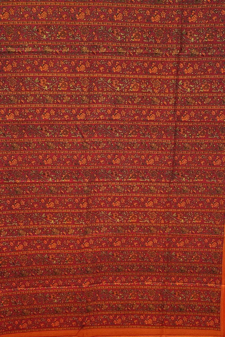 Printed Habotai Silk Saree- Red Orange Colour