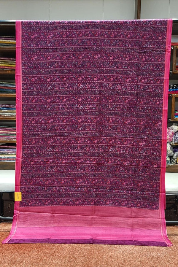 Mulberry Silk Saree with Floral Motifs Purple Colour