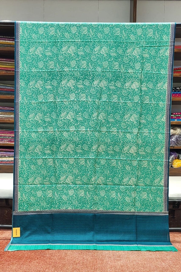 Printed Habotai Silk Saree- Green Colour