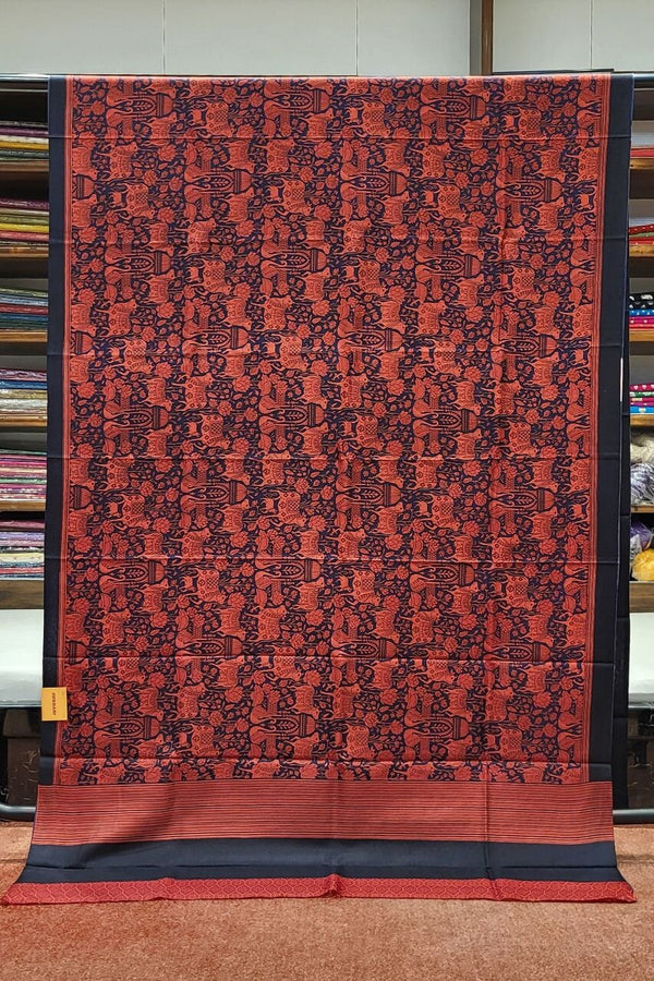 Mulberry Silk Saree with Cow Motifs- Flame Red Colour