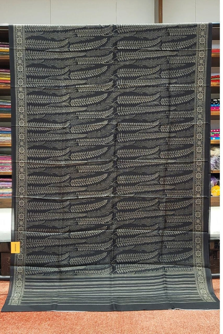 Black Habotai Silk Saree for Evening Party